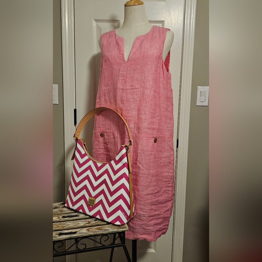 NWT J. McLaughlin Rue Dress: Linen/sleeveless: Color- Peony: Size-Large - Picture 2 of 14